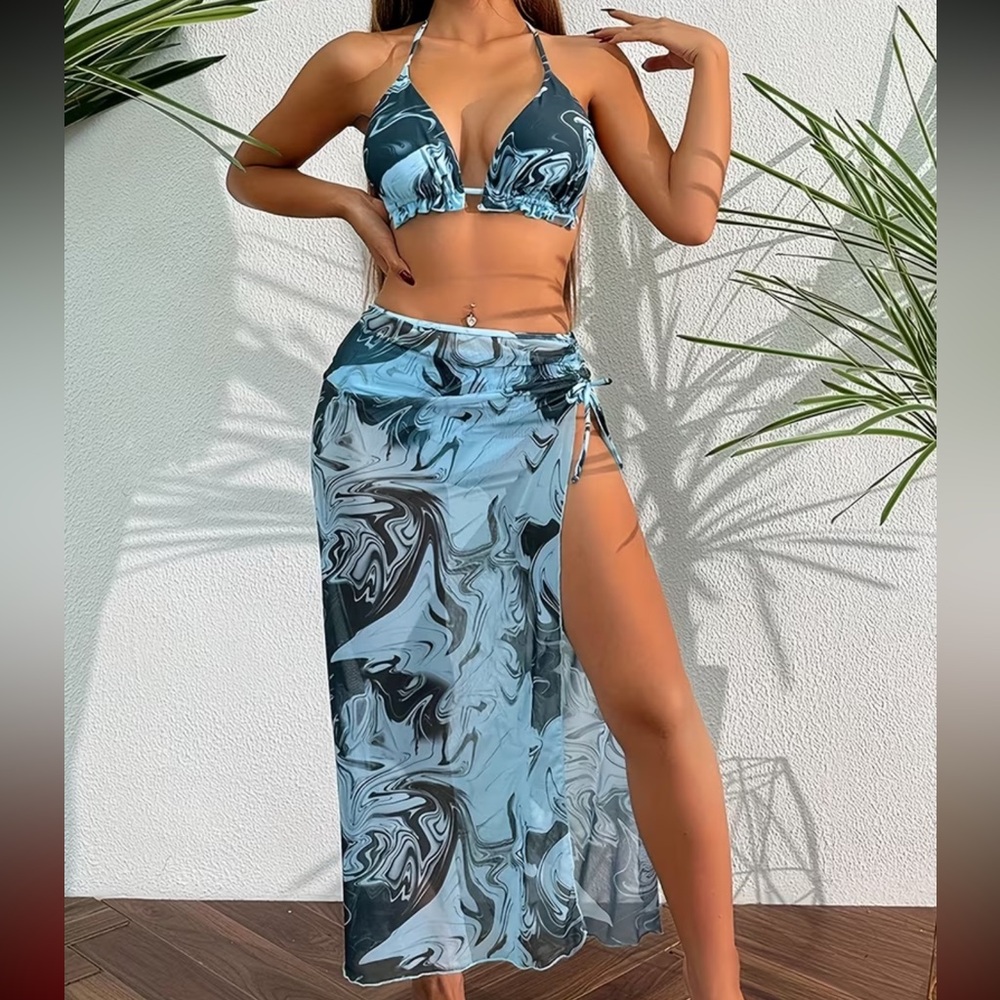 Blue and Black Swirl Bikini Set
